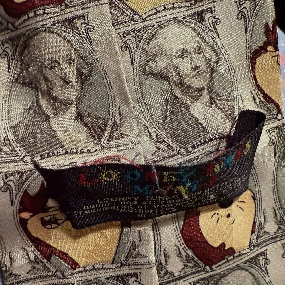 Tasmanian Devil Neck Tie Vintage Looney Tunes Mania Money Tazz George Washington